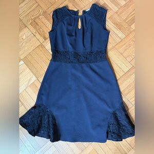 Navy Lace-Trim Sleeveless Dress Nannette Lapore